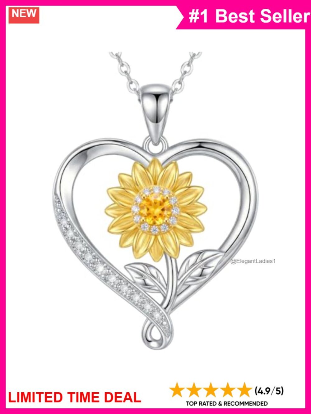 18K Gold Plated 925 Sterling Silver Sunflower Necklace Citrine Moissanite